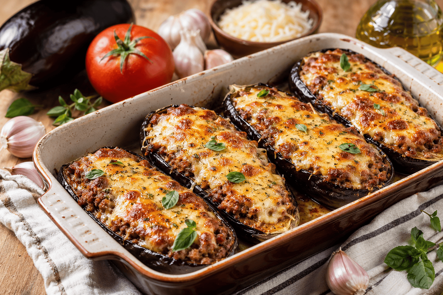 Berenjenas rellenas de carne : Receta Fácil paso a paso