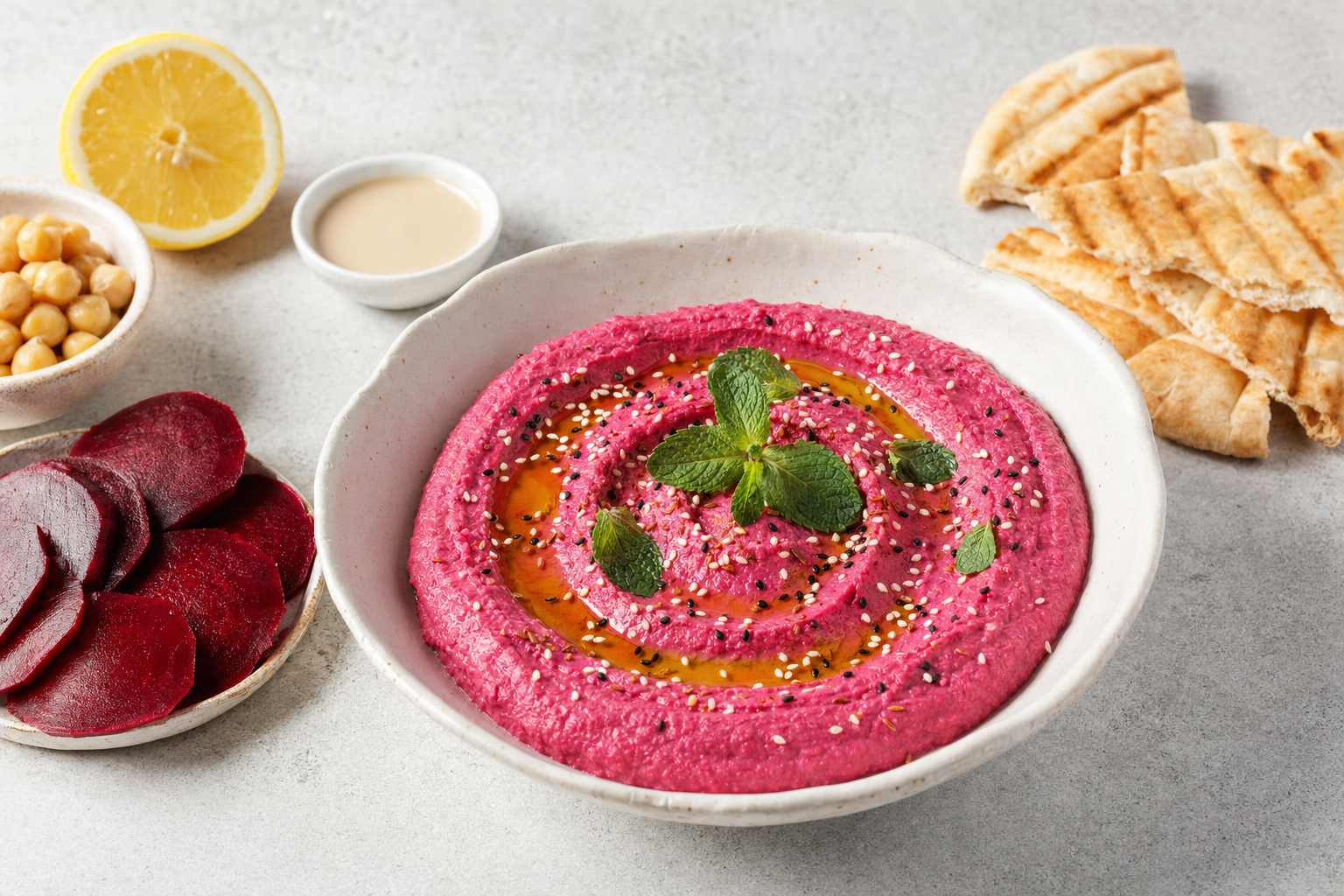 Hummus de remolacha. Un dip lleno de color y sabor sorprendente