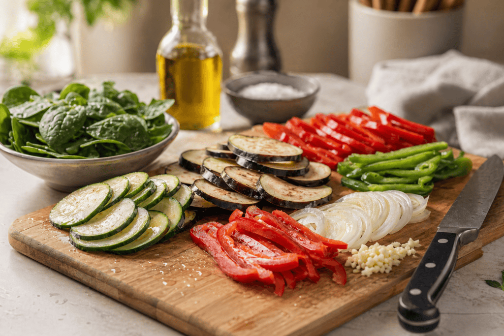 Verduras frescas y cortadas para ensalada saludable y deliciosa. Ideal para preparar platos nutritiv.