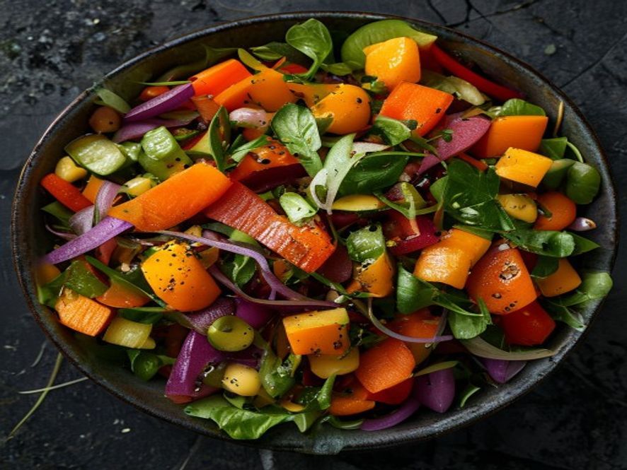 Ensalada de lentejas con verduras asadas